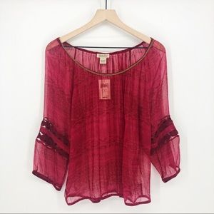 NWT Lucky Brand Red Tribal Lace Estelle Top Size S